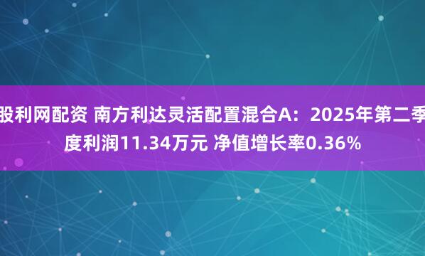 股利网配资 南方利达灵活配置混合A：2025年第二季度利润11.34万元 净值增长率0.36%